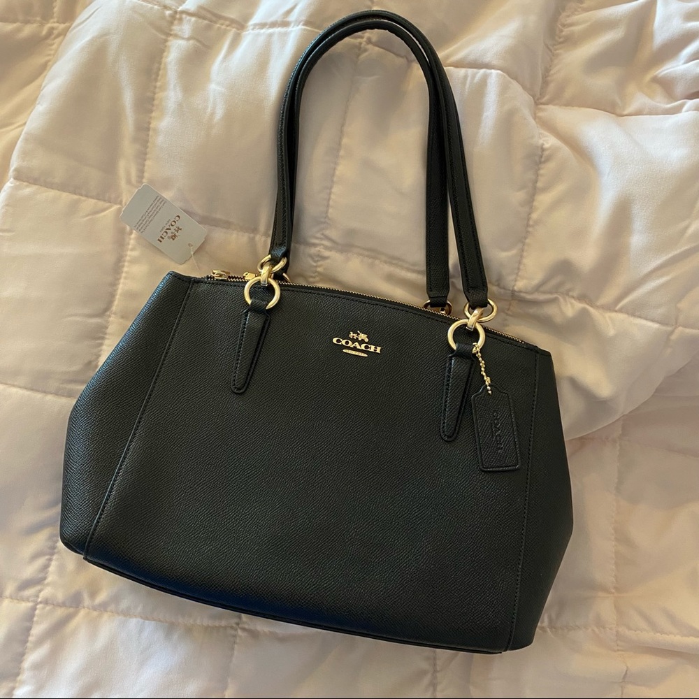 Coach Dark Leather Shoulder Bag with Gold Details